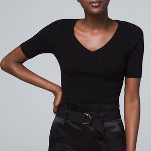 WHBM Black Short Sleeve Ribbed Sweater, Size S, NWT